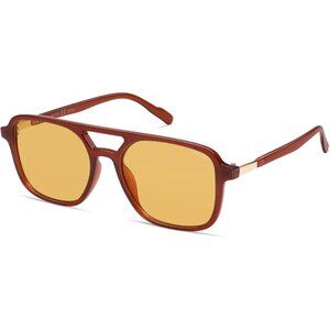 Women's Brown Yellow Trendy Rectangle Retro Aviator Sunglasses Elegant Frame